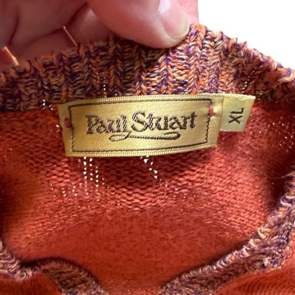 Paul Stuart Men's Orange V-Neck Irish Linen Made in Ireland Sweater Size XL - Picture 4 of 7